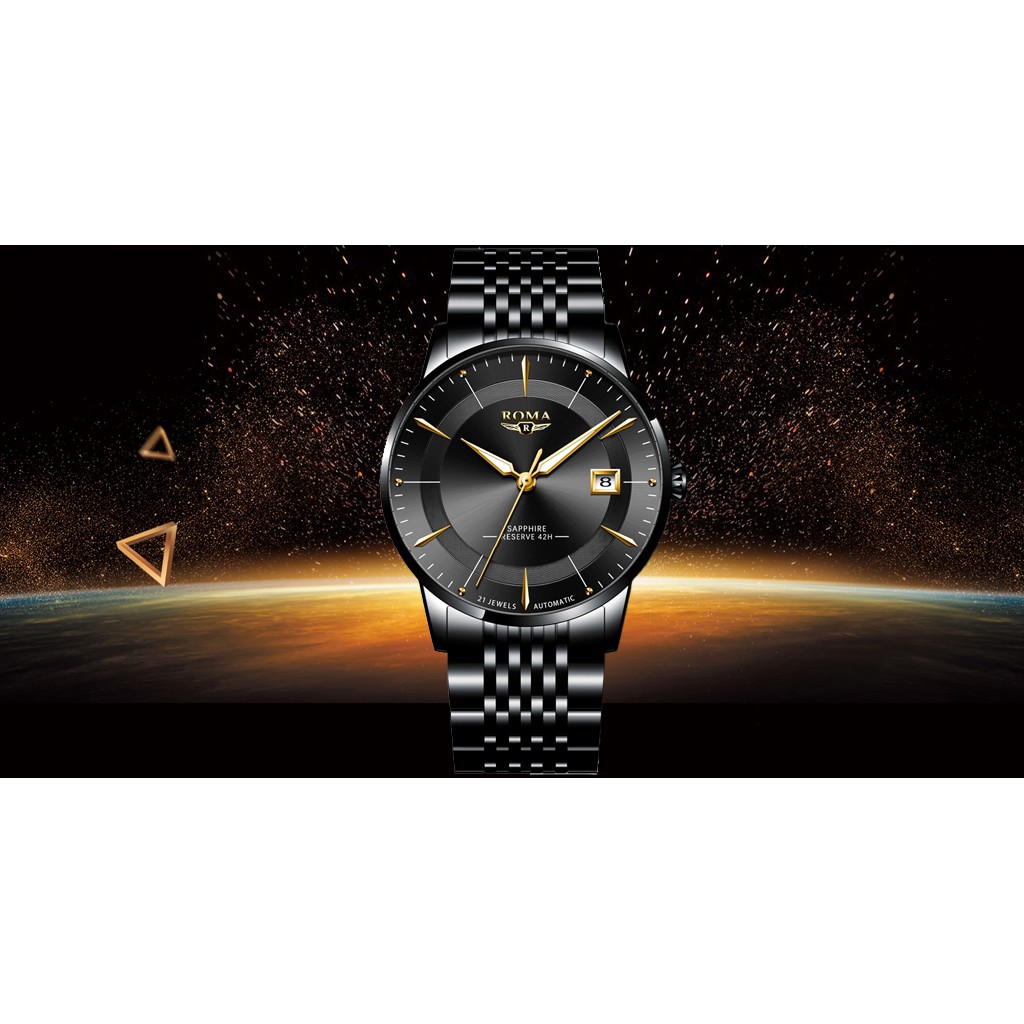 [FREE SHIP] Đồng hồ nam ROMA kim cương đen dây thép, kim loại không gỉ mặt đen nam tính(ảnh thật) | BigBuy360 - bigbuy360.vn