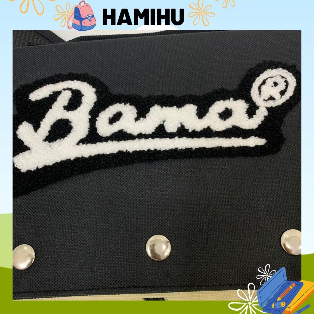 Túi đeo chéo có thêu chữ BAMA, Túi đeo chéo đi học Hamihu HM11 có đường may chắc chắn, túi có 2 màu xanh và đen