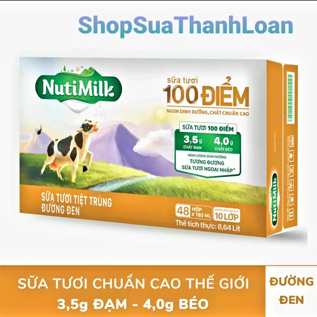 [HSD T9-2021] THÙNG 48 HỘP SỮA TƯƠI NUTI MILK ĐƯỜNG ĐEN 180ML