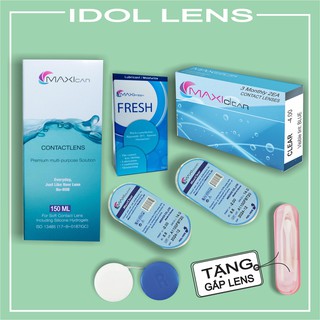 Lens cận thị, không màu MAXIclear + nước ngâm kính MAXIcare 150ml +dung dịch nhỏ mắt MAXIfresh 15ml  + bộ gắp lens