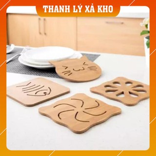 Miếng Lót Nồi Bằng Gỗ Tre Cách Nhiệt Họa Tiết Hoạt Hình Đáng Yêu