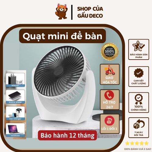 MIỄN SHIP-  Quạt mini để bàn cổng USB di động, động cơ không tiếng ồn để phòng ngủ, xoay 120 độ