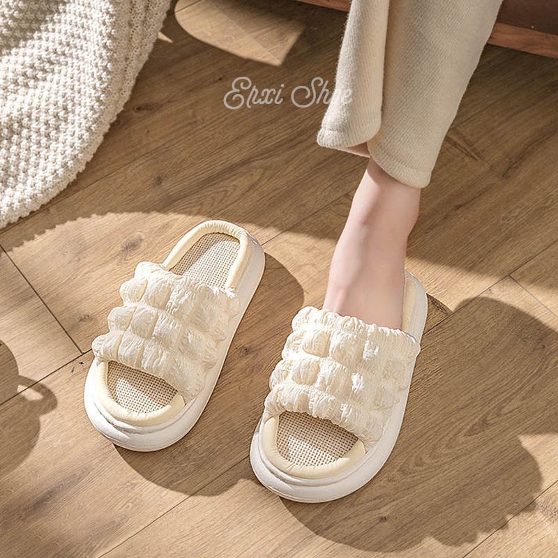 Dép Đi Trong Nhà Đế Dày Bằng Vải Lanh Cho Nữ
