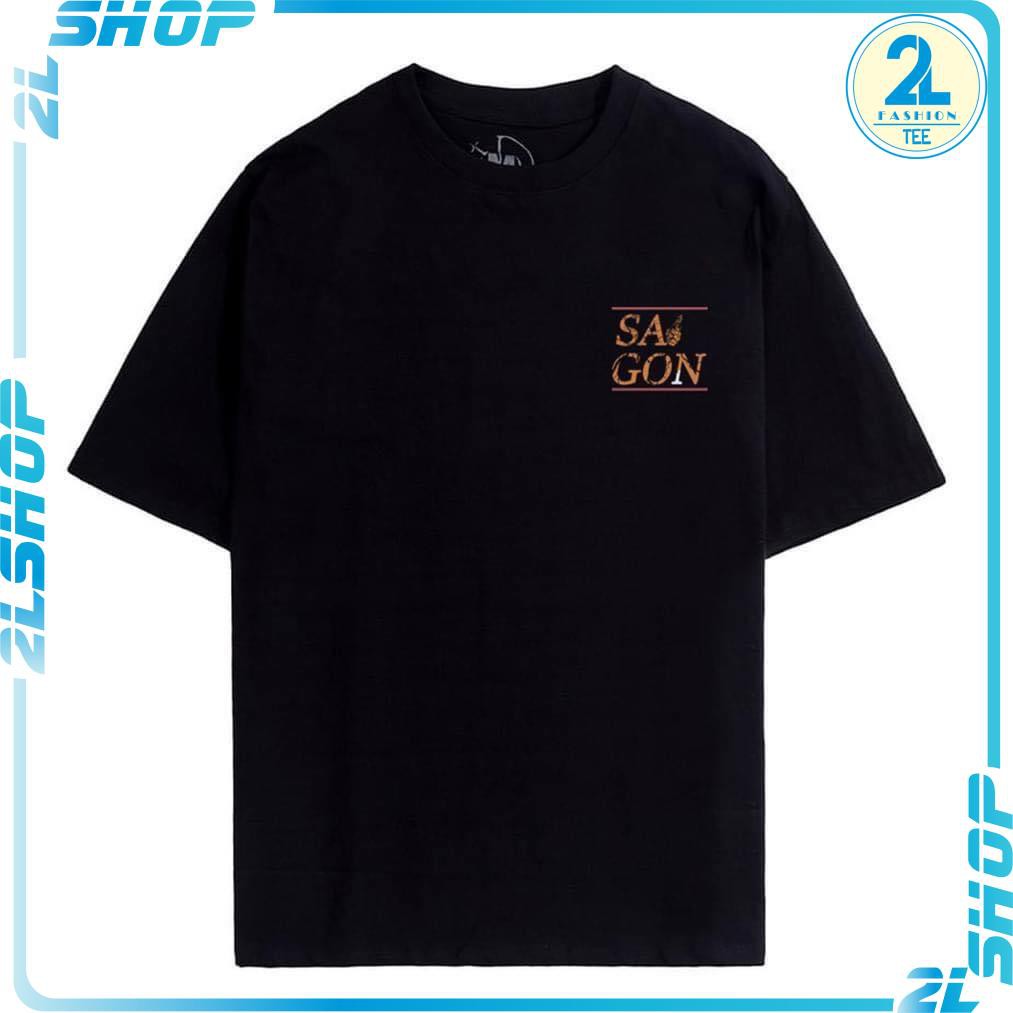 ÁO THUN IN HÌNH SÀI GÒN màu đen unisex nam nữ form rộng tay lỡ oversize 2LSHOP