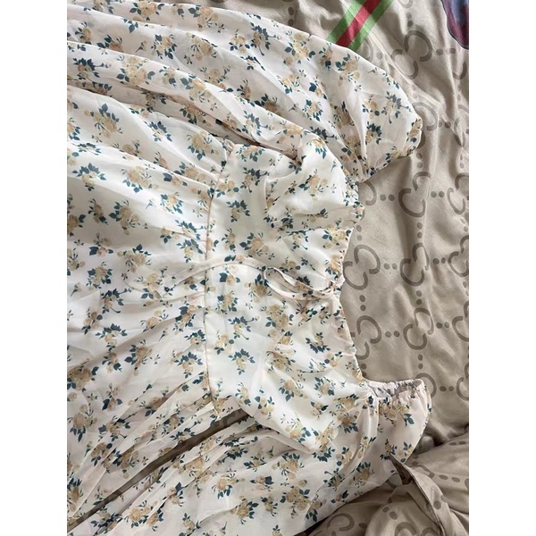 Đầm xoè voan hoa nhí ulzzang tiểu thư công chúa xinh xắn/Váy bánh bèo trễ vai