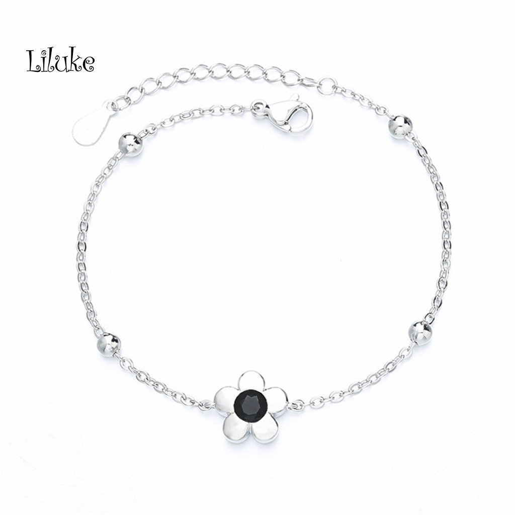 Vòng Tay Hợp Kim Mạ Bạc Trang Trí Hoa Năm Cánh Đính Đá Thời Trang Cho Nữ