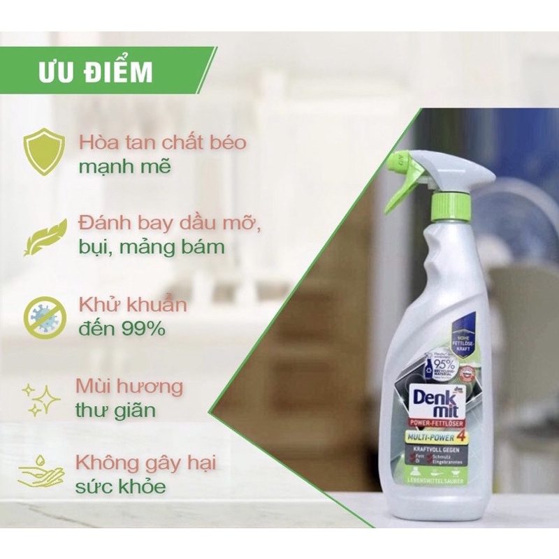 Chai xịt tẩy rửa đa năng DENKMIT 750ML Chai xịt tẩy dầu mỡ nhà bếp MutilPower 4 DrbStore