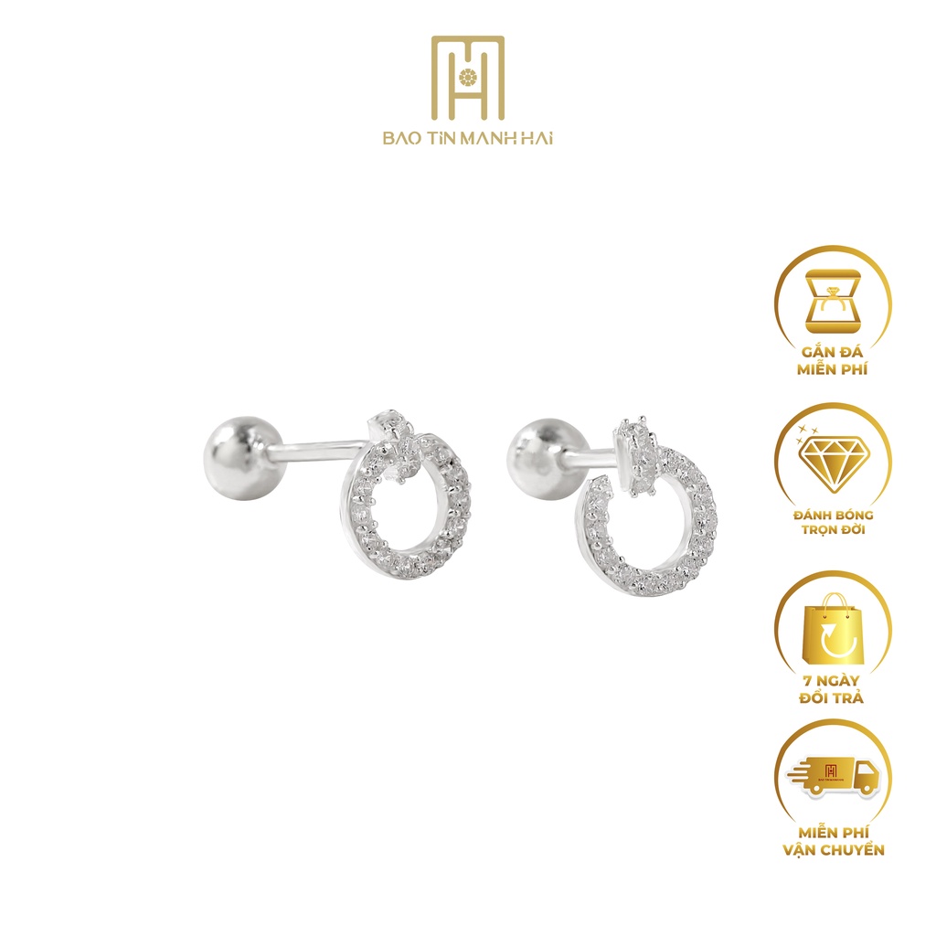 Bông tai bạc chữ Q gắn đá CZ sáng lấp lánh BTB37 Bảo Tín Mạnh Hải