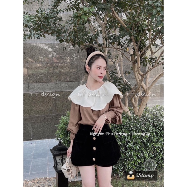 Quần váy_quần giả váy chất nhung khuy dọc lưng cao siêu hót