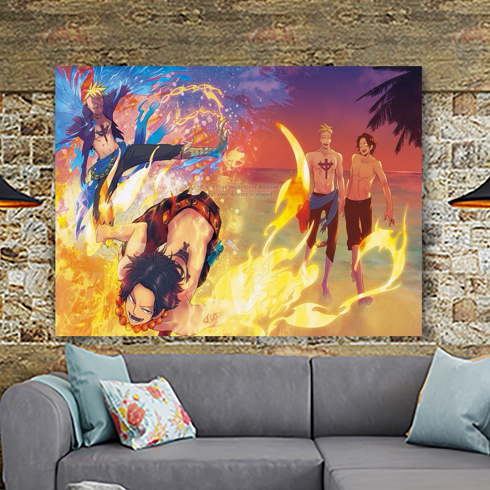 💖TẶNG  MÓC TREO Tranh vải treo tường HỎA QUYỀN ACE ONEPIECE cỡ lớn Decor trang trí phòng ngủ phòng khá