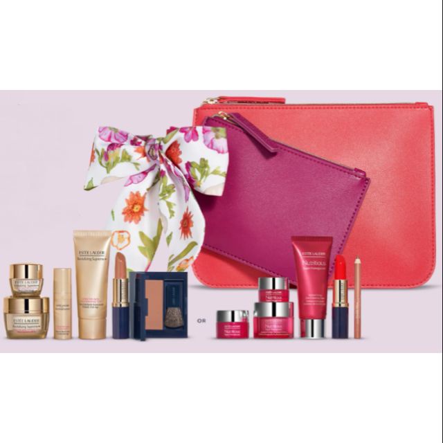 Sét 2 Túi / Ví Mỹ Phẩm Estee Lauder Phối Nơ Hoa