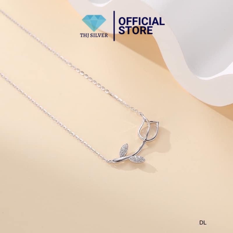 Dây chuyền nữ hoa hồng đính đá xinh xắn chuẩn bạc ta-THJ SILVER