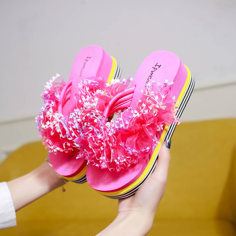 Dép Sandal Đế Xuồng Mềm Mại Phối Ren Dành Cho Nữ