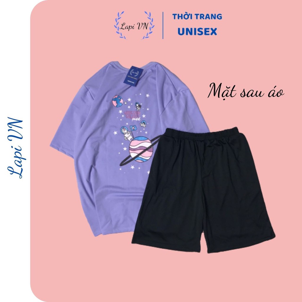 Set Đồ Bộ &quot;Unicorn Galaxy&quot; cartoon 3D Cute-Lapi VN Áo+ Quần Đùi Vải Thun Cotton Thoáng Mát, Freesize Đến 70kg