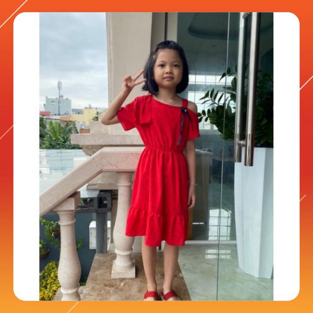 Đầm trễ vai đuôi cá dễ thương cho bé 8-10 tuổi chất thun cotton thoáng mát