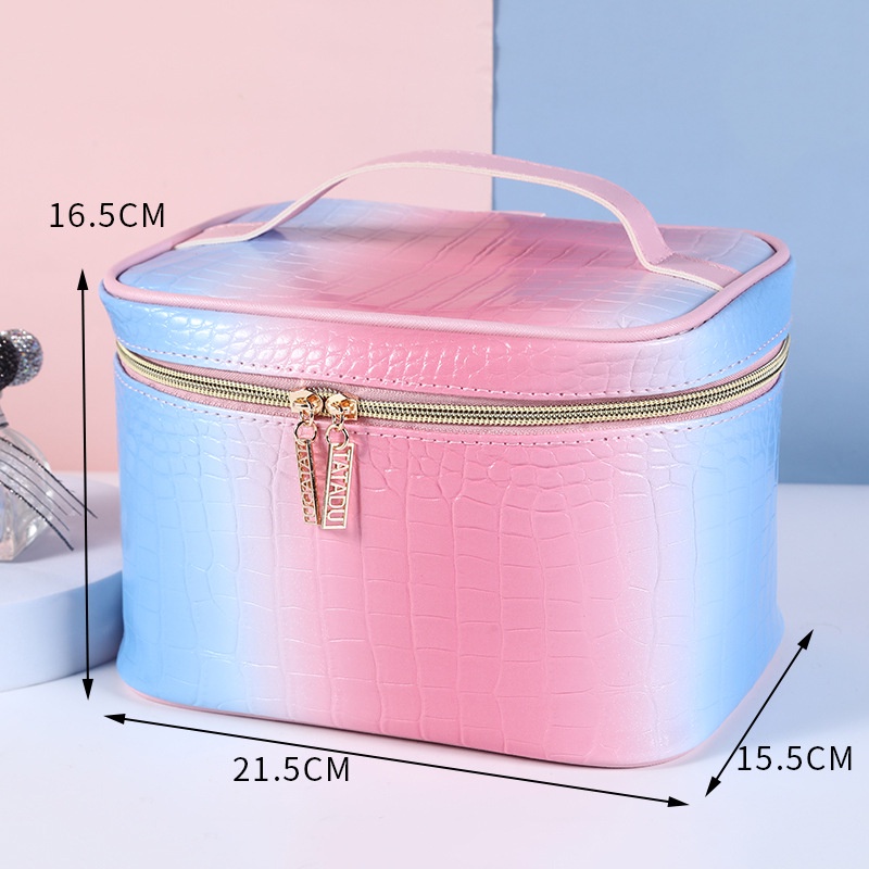Túi đựng mỹ phẩm du lịch màu sắc gradient họa tiết vân da cá sấu thời trang