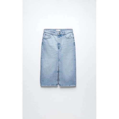 Chân váy jeans xanh xẻ trước dáng dài