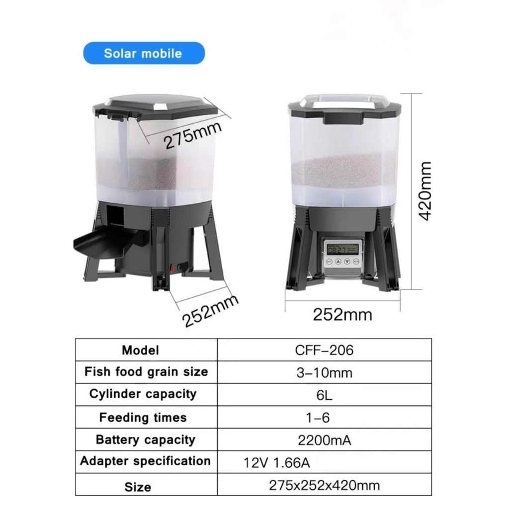 MÁY HẸN GIỜ CHO CÁ KOI ĂN TỰ ĐỘNG NĂNG LƯỢNG MẶT TRỜI GRECH CFF 206