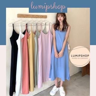 Váy đũi hai dây suông dài sexy - đầm nữ 2 dây form rộng trơn basic vd130