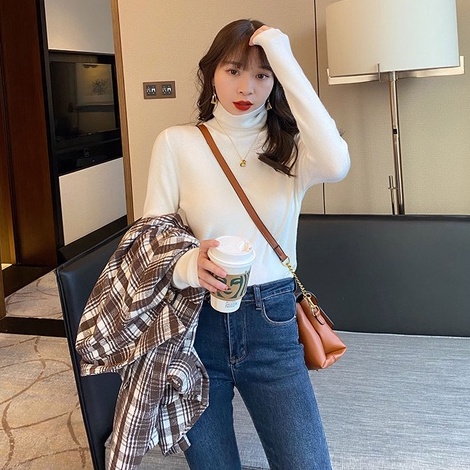 Áo len ZHELIHANGFEI tay dài cổ lọ phong cách thời trang phương Tây