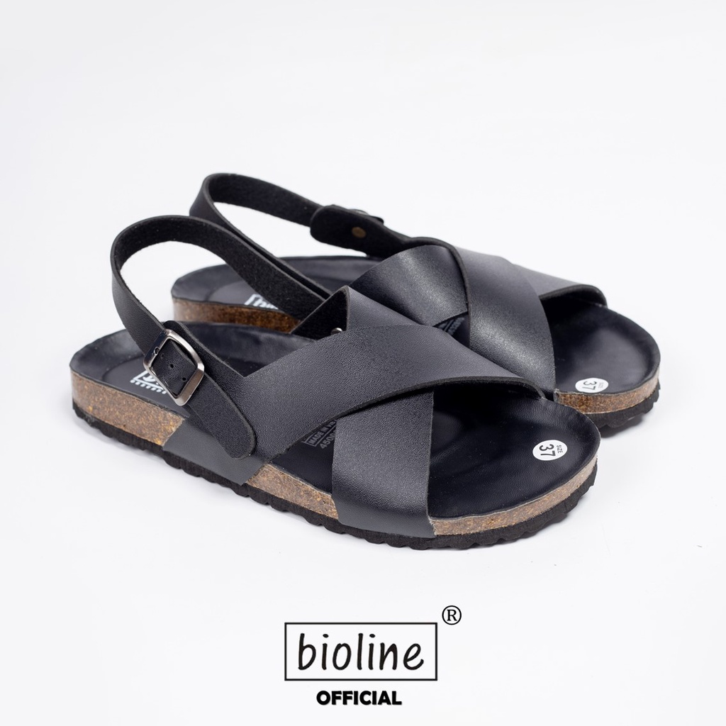 PUK11 - Sandal Đế Trấu BIOLINE Official Quai Da Pu Chữ X Lót Pu Kem Chống Nước