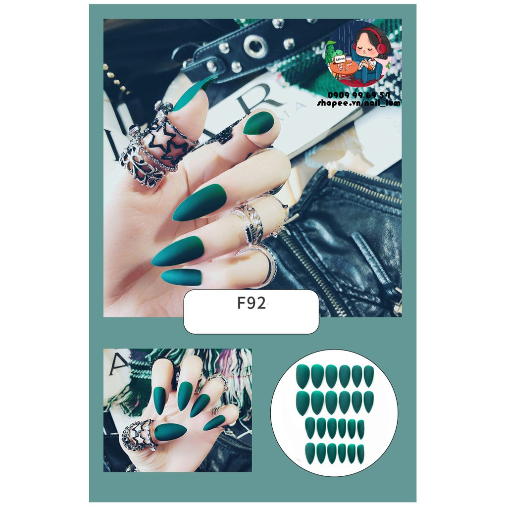 Móng Giả - Nail Dài Nhọn - Sơn Mịn [Sẵn Keo - Đóng Hộp 24 Mẫu Đủ Size]