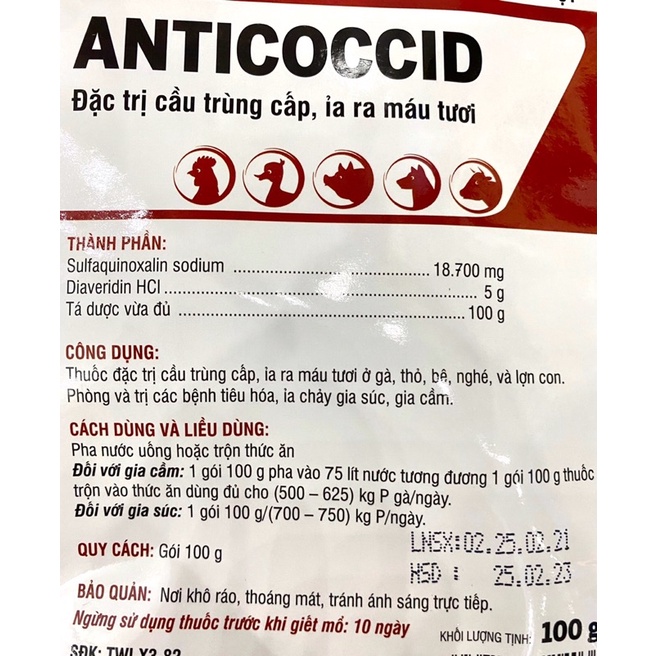 1 gói ANTICOCCID dùng cho trâu bò lợn gà