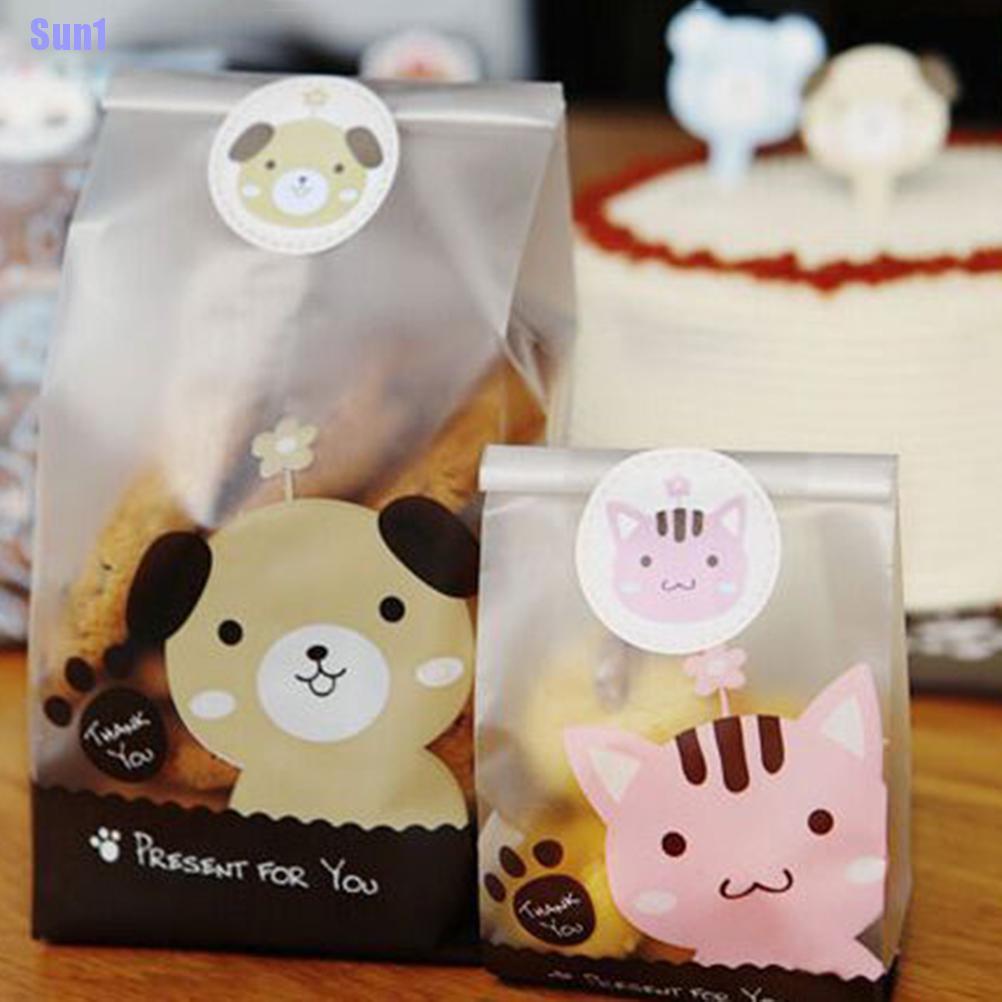 1 Bộ 50 Túi Nhựa Đựng Bánh Quy Hình Thú Cưng Dễ Thương