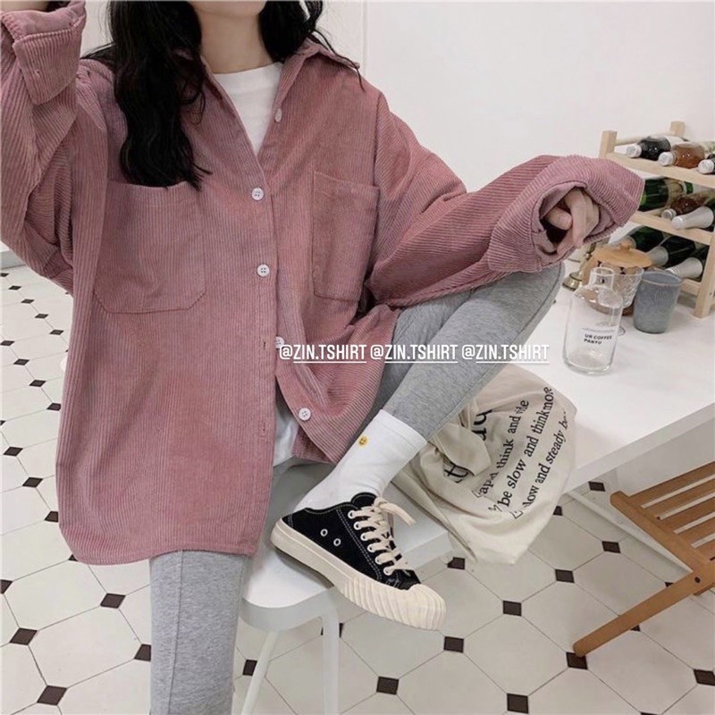 ÁO KHOÁC SƠ MI NHUNG DÁNG RỘNG PHONG CÁCH HÀN QUỐC