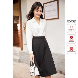 Áo sơ mi dài tay cổ đức 92WEAR, chất lụa sần, kiểu dáng công sở thanh lịch ASA2297