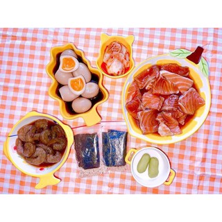 Combo 200g cá hồi, 200g tôm, 5 trứng gà ta lòng đào