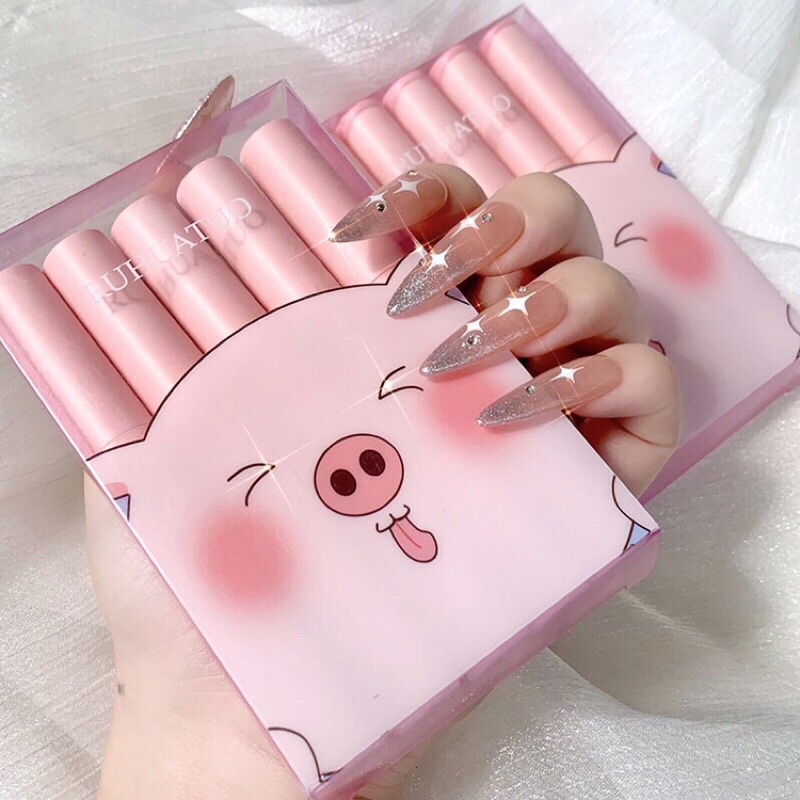 Sét son kem Ruhuatuo heo hồng 5 cây xinh xắn