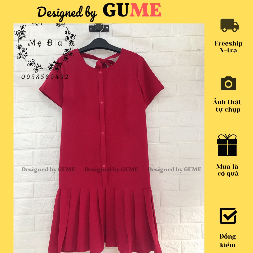 Đầm Bầu Công Sở - Váy Bầu GUME màu Đỏ dáng Đuôi Cá Xếp Ly Nơ Lưng chất vải sạn lụa size từ 40-100kg- MB68