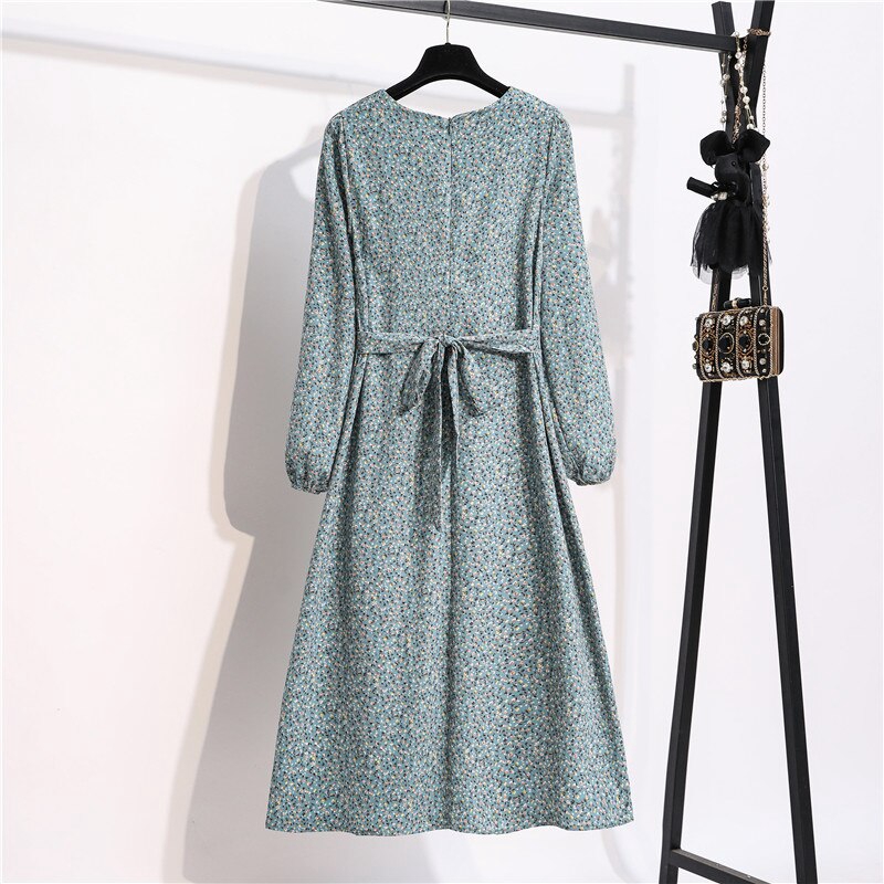 Đầm maxi dài tay in hoa màu vàng / xanh dương / kaki phong cách vintage thời trang 2020