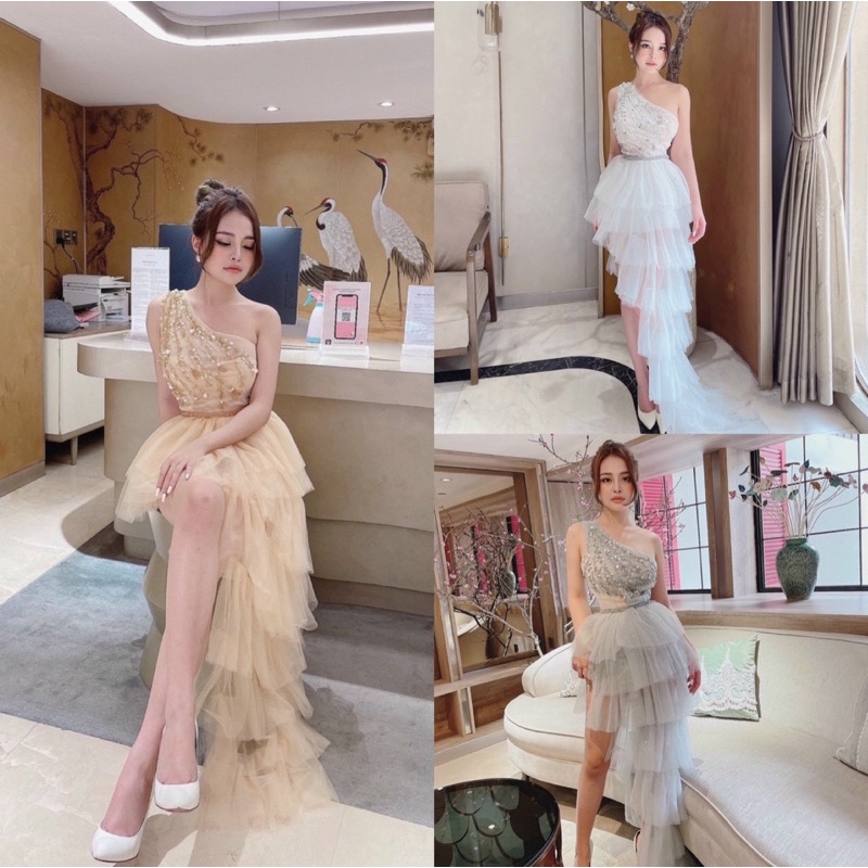 ĐẦM LỆCH VAI DỰ TIỆC DÚN TẦNG KẾT CƯỜM full S/M/L/Xl (ẢNH VÀ VIDEO DO CHỦ SHOP TỰ CHỤP 1000% )