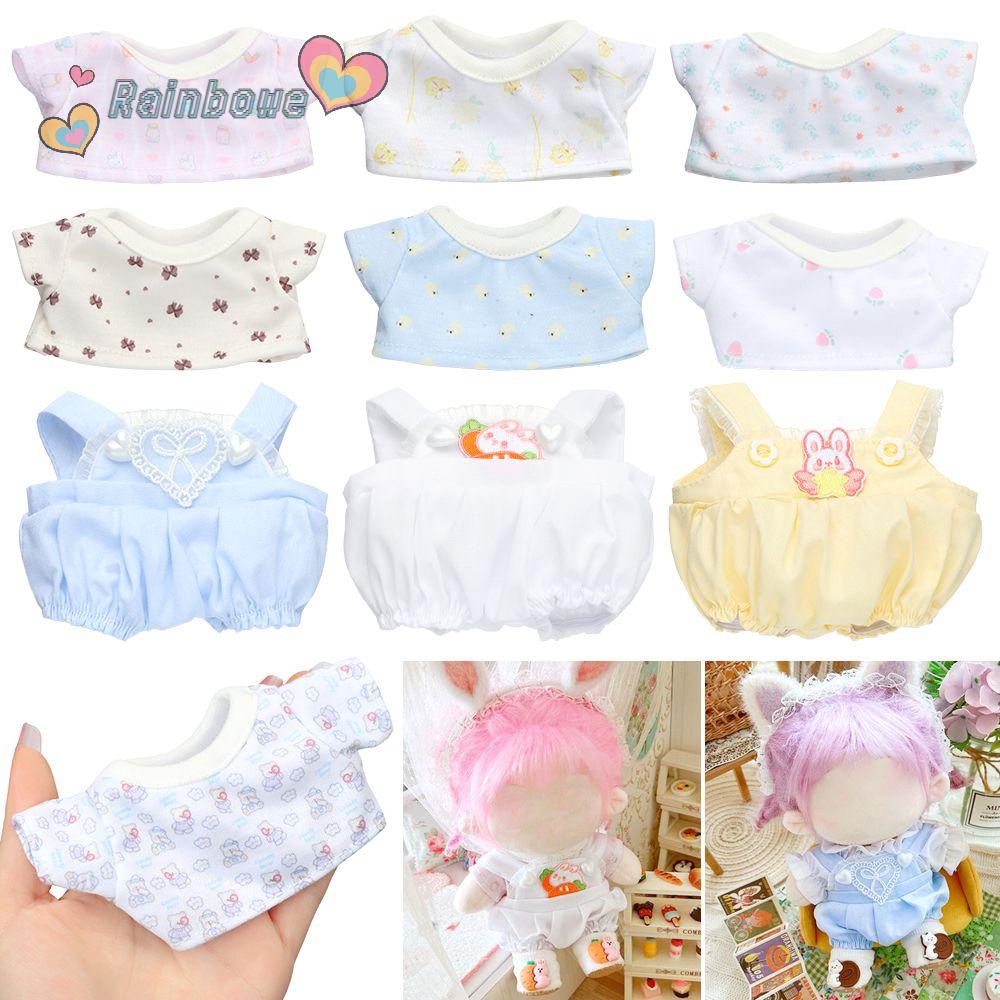 Bộ Áo Thun Cotton + Quần Yếm Mini 20cm Phối Ren Họa Tiết Thỏ Hoạt Hình Dễ Thương Cho Búp Bê