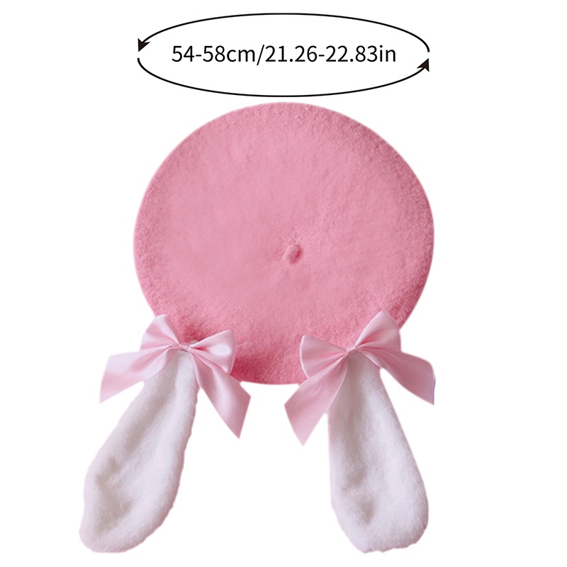 Mũ Nồi Bằng Len Đính Nơ Tai Thỏ Phong Cách Lolita Cổ Điển Giữ Ấm Mùa Đông Cho Nữ