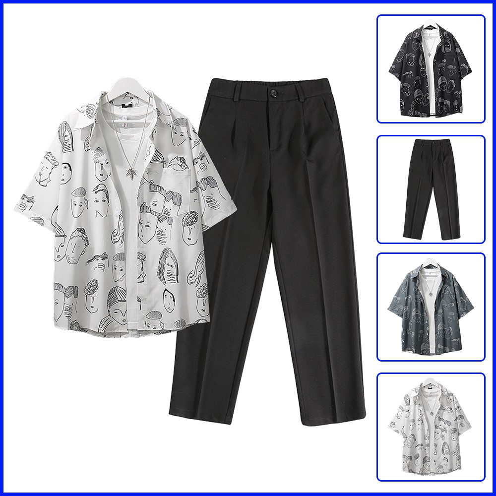 Combo Áo Sơ Mi Ngắn Tay Hoạ Tiết Mặt Người Kết Hợp Quần Tây Âu Chinos Dáng Baggy ZENKODLMEN SOMI 37 + JOGGER 63 | BigBuy360 - bigbuy360.vn