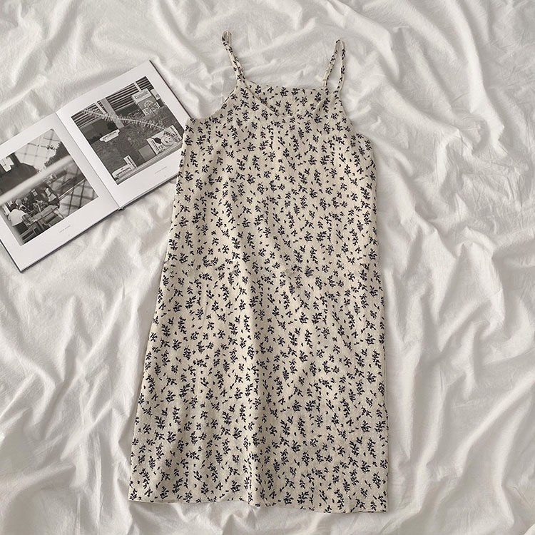 Váy hai dây CHERRYCOCO 40405 dáng suông, hoạ tiết lá nhí, vải voan thoáng mịn siêu mát | BigBuy360 - bigbuy360.vn