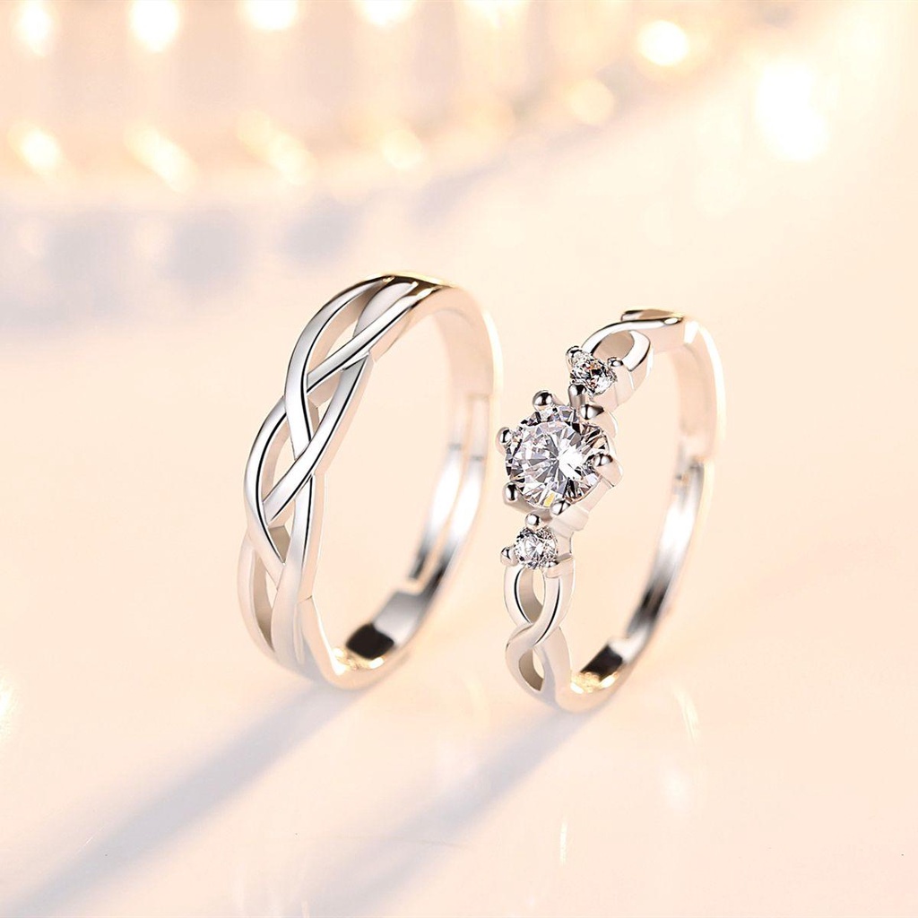 Set 2 Nhẫn Cưới Sáng Tạo Có Thể Điều Chỉnh Kích Cỡ