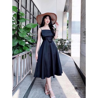 SẴN🔥Váy lụa 2 dây cổ đổ phi, Taftar hàn cao cấp
