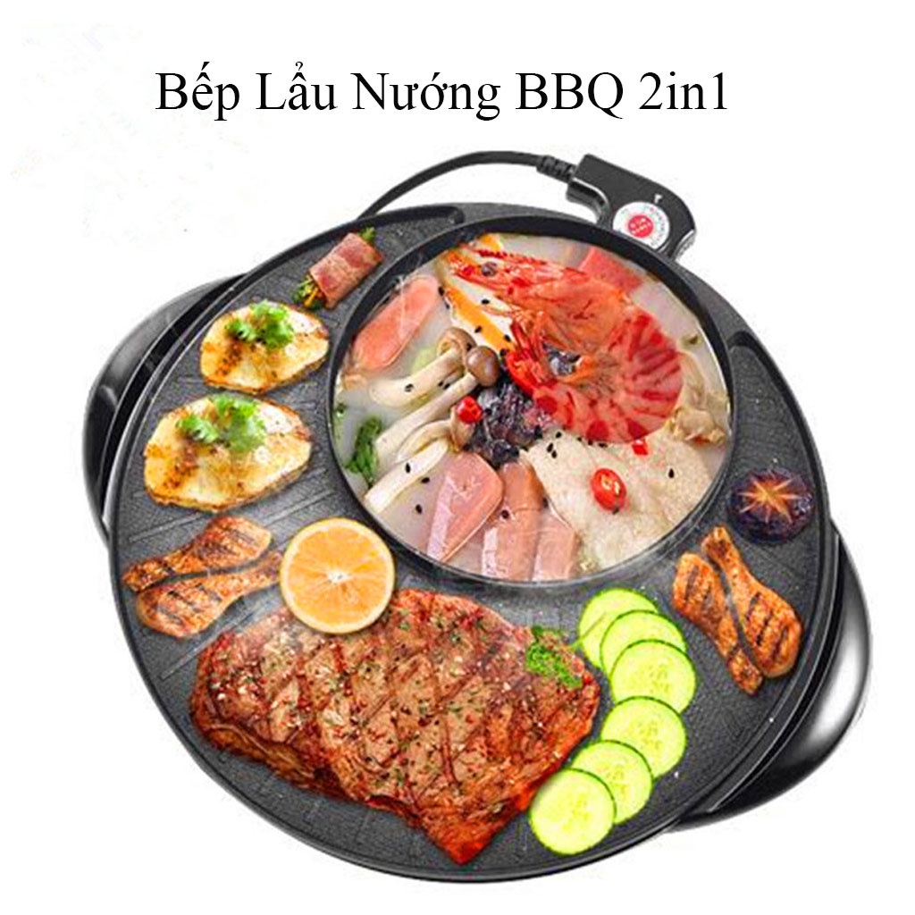 Bếp Lẩu Nướng 2 Ngăn, Bếp Nướng Nẩu OSAKA Mini 2 Trong 1, Nồi Lẩu Nướng Đa Năng Hàn Quốc - Bảo Hành 6 Tháng