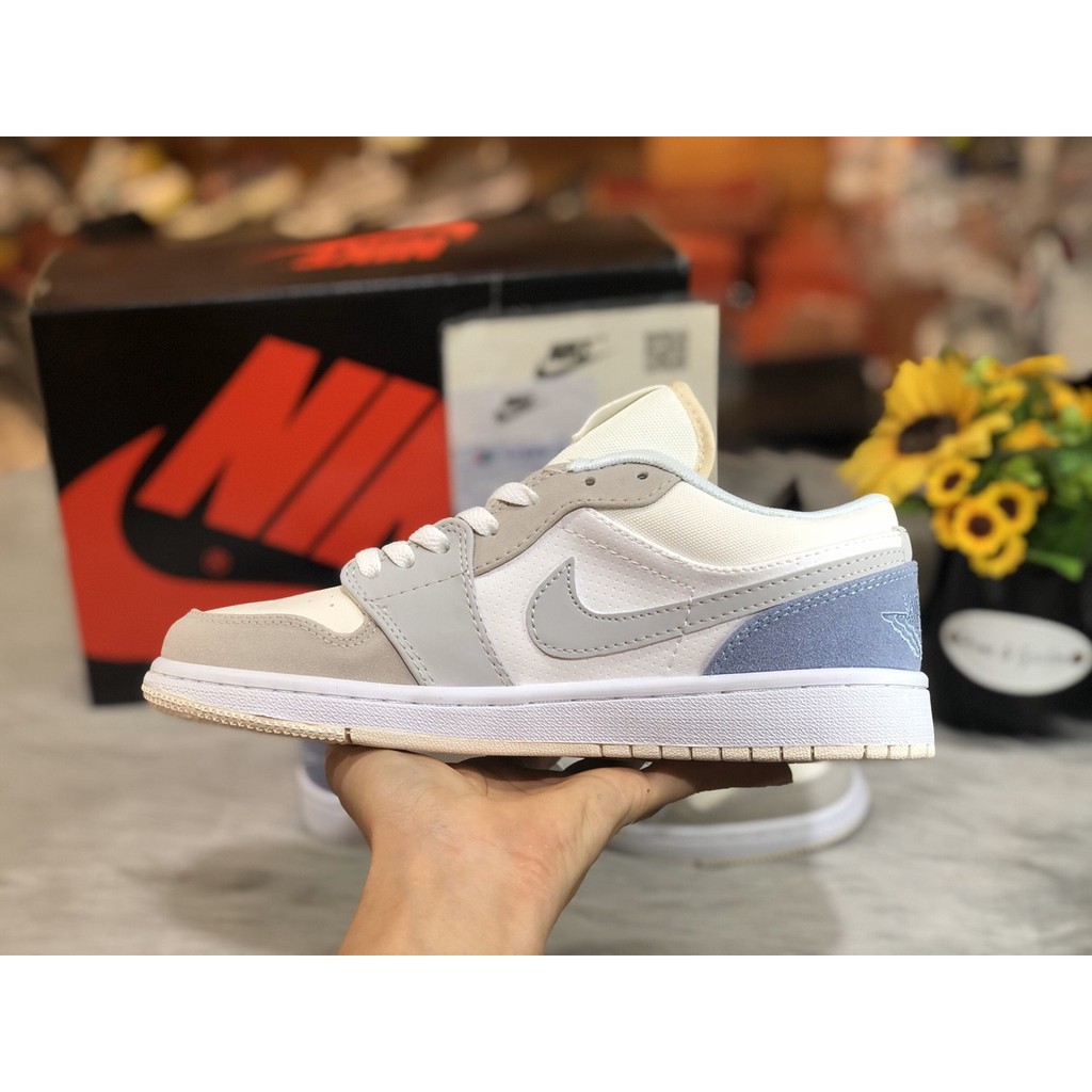 Giày thể thao trắng xám gót xanh, giày Air Jordan 1 Low Paris[fullbox]