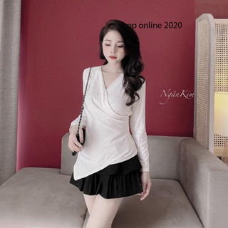 Áo len đắp cổ V chéo vạt