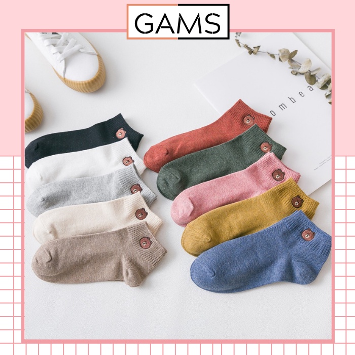 Tất nữ cổ ngắn họa tiết gấu dễ thương phong cách Hàn Quốc, Combo 10 đôi tất gấu cổ ngắn tặng kèm túi rút