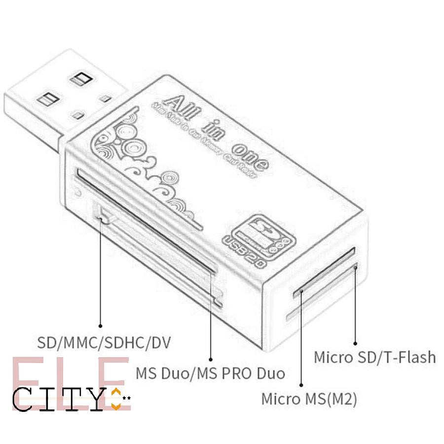 Đầu Đọc Thẻ Nhớ Tf 4 Trong 1 Bằng Hợp Kim Nhôm 20ele