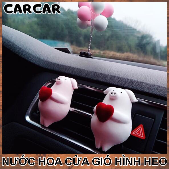 Nước hoa ô tô cài cửa gió hình chú heo ôm trái tim dễ thương làm từ thạch cao