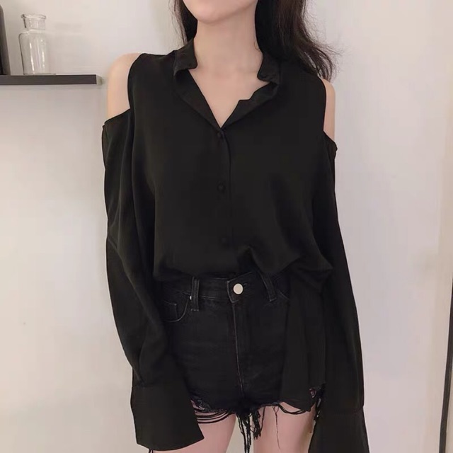 Áo somi cutout vai khuy bọc