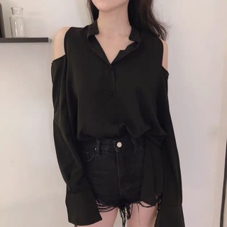 Áo somi cutout vai khuy bọc