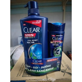 Dầu Gội Sạch Gàu Clear Men Cool Sport Bạc Hà 640g tặng tắm gội 140g